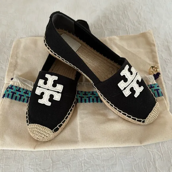 New Tory Burch Weston canvas/leather flat espadrilles