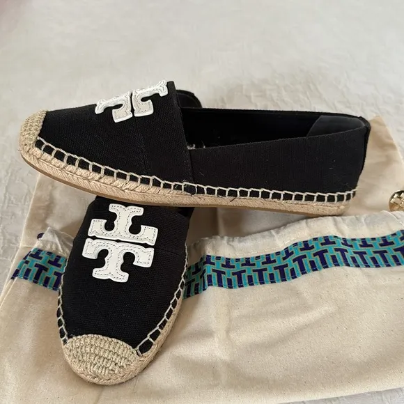 New Tory Burch Weston canvas/leather flat espadrilles