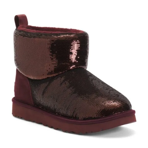 new UGG Classic Mini Mirror Ball boots in Grape 8M4