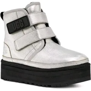 NEW UGG KIDS /GIRLS NEUMEL PLATFORM LEATHER SILVER METALLIC BOOTS SZ 6