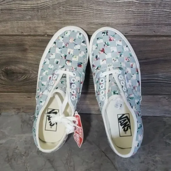 New Vans Authentic Stacked Woven Denim Floral Blue White Platform Boho Shoes