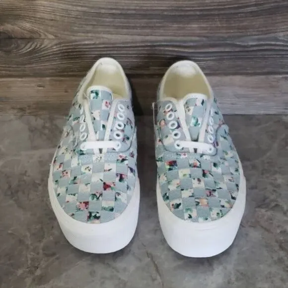 New Vans Authentic Stacked Woven Denim Floral Blue White Platform Boho Shoes