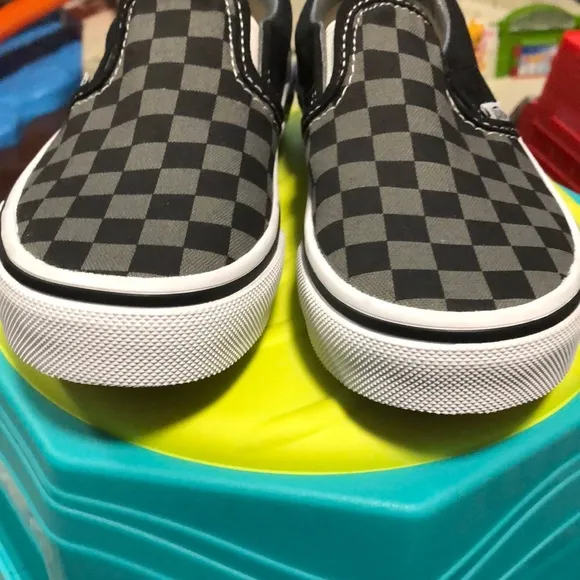 New Vans Kids Checkered Slip-On Shoes - Black and Gray Checkerboard