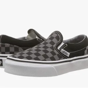New Vans Kids Checkered Slip-On Shoes - Black and Gray Checkerboard