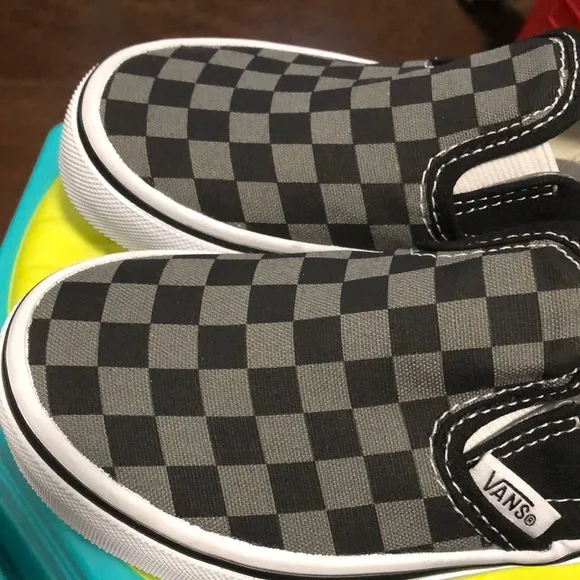 New Vans Kids Checkered Slip-On Shoes - Black and Gray Checkerboard