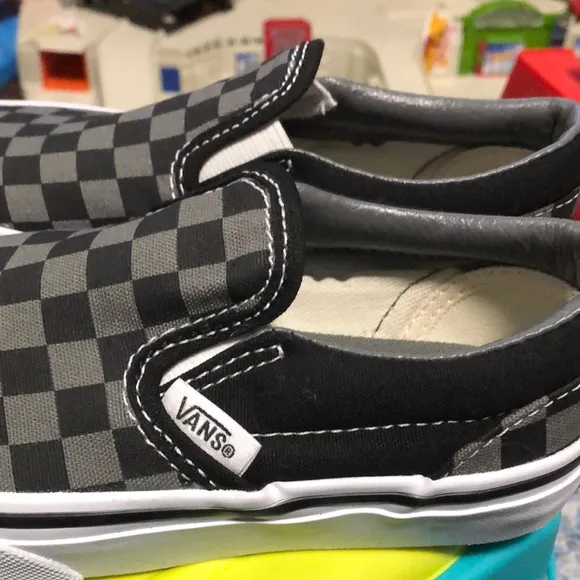 New Vans Kids Checkered Slip-On Shoes - Black and Gray Checkerboard