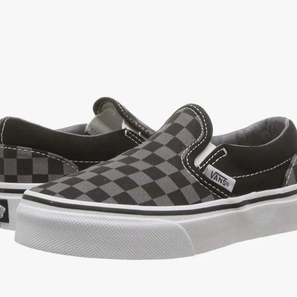 New Vans Kids Checkered Slip-On Shoes - Black and Gray Checkerboard