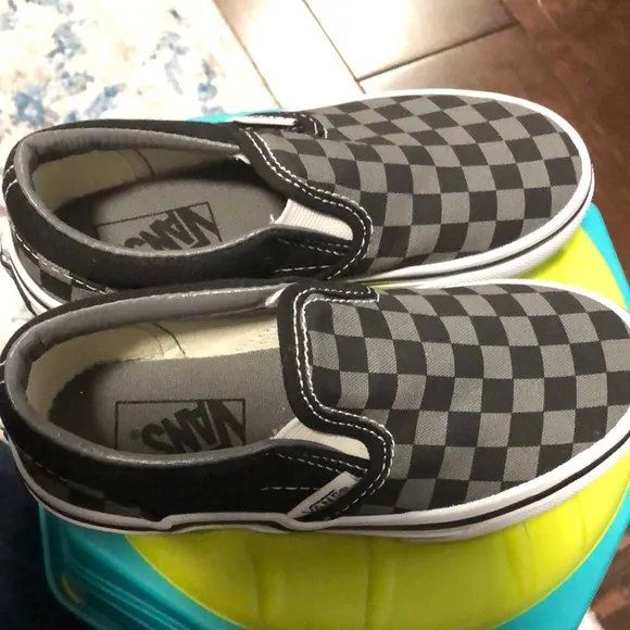 New Vans Kids Checkered Slip-On Shoes - Black and Gray Checkerboard