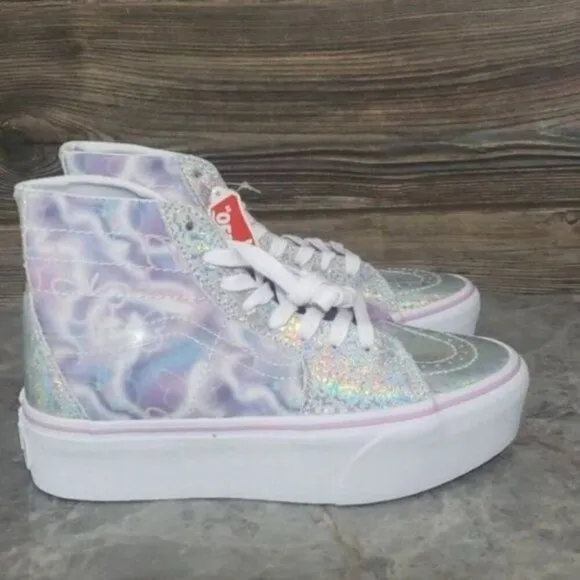 New Vans Sk8 Hi Tapered Platform Butterfly Dreams Purple Metallic Silver Shoes