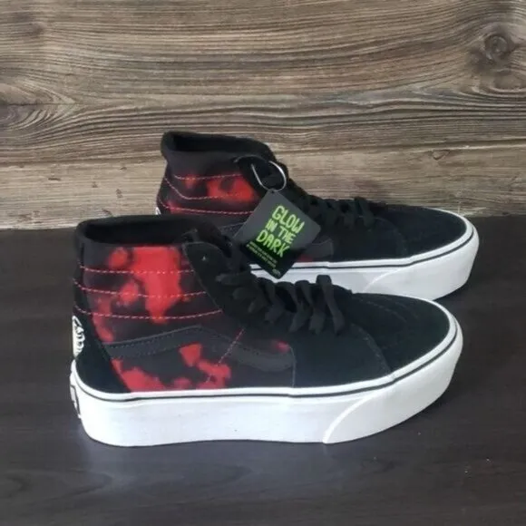 New Vans Sk8hi Stackform High Top Platforms Black Red Shoes Glow in the Dark