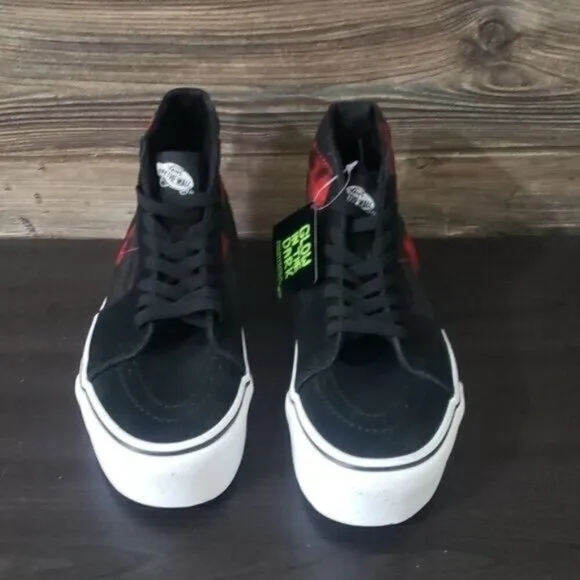 New Vans Sk8hi Stackform High Top Platforms Black Red Shoes Glow in the Dark