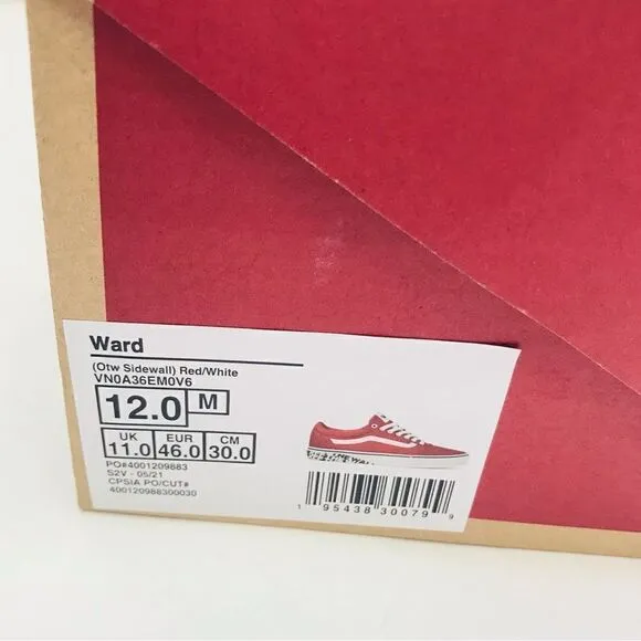 New! Vans Ward Off The Wall Sidewalk Red Lace Up Skater Shoes