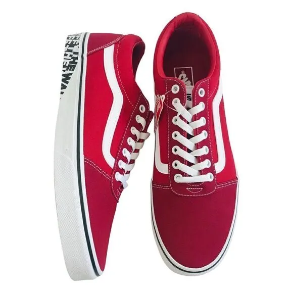 New! Vans Ward Off The Wall Sidewalk Red Lace Up Skater Shoes