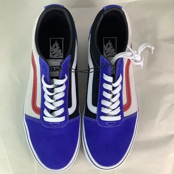 New! VANS WARD SKATE SHOES Rally Suede Blu/Wt/Blk Lace Tie Low Top Men Sz 8.5