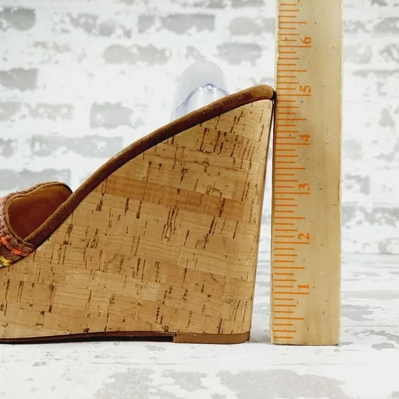 New Veronica Beard Dali Multi Woven Raffia Leather Cork Wedge Sandals B109