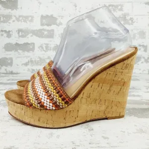 New Veronica Beard Dali Multi Woven Raffia Leather Cork Wedge Sandals B109