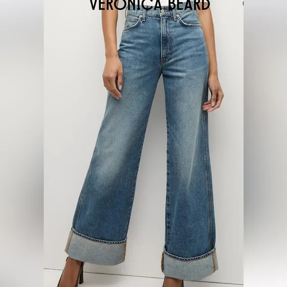 NEW VERONICA BEARD taylor high rise wide leg jeans in rebel stone size 26 NWT