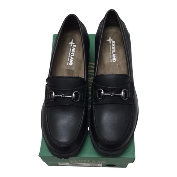 New Women's Eastland Gwen Heeled Loafers Black 11 Preppy Slip On Loafer Shoes