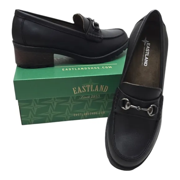 New Women's Eastland Gwen Heeled Loafers Black 11 Preppy Slip On Loafer Shoes