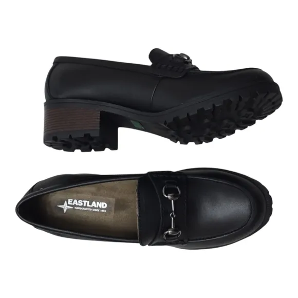 New Women's Eastland Gwen Heeled Loafers Black 11 Preppy Slip On Loafer Shoes