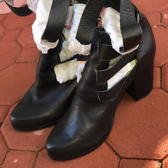 NEW YES leather Goth Halloween block buckle knee high boots shoes  11