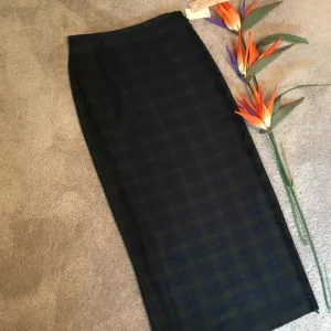 NEW~Michele Navy and Green Wool Plaid Wrap Skirt