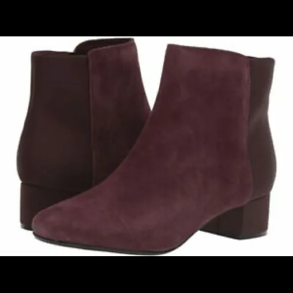 NIB Clarks Chartli Valley Burgundy Suede Ankle Boots Booties
