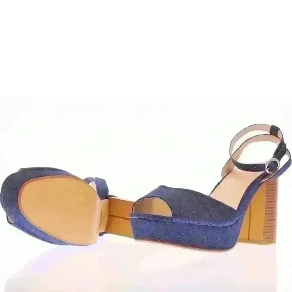 NIB Truffle Collection Women's Blue Billie Jean Platform 2 Part Sandal Sz 6.5 US