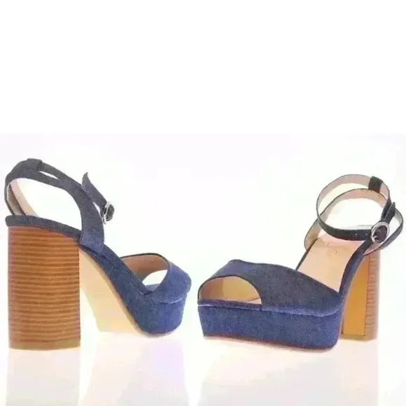 NIB Truffle Collection Women's Blue Billie Jean Platform 2 Part Sandal Sz 6.5 US