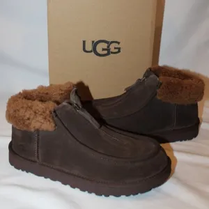 NIB UGG WOMEN'S FUNKARRA ZIP FRONT SHEARLING‎ CUFF SUEDE ANKLE BOOTS