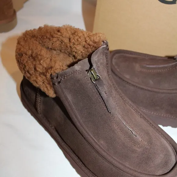 NIB UGG WOMEN'S FUNKARRA ZIP FRONT SHEARLING‎ CUFF SUEDE ANKLE BOOTS
