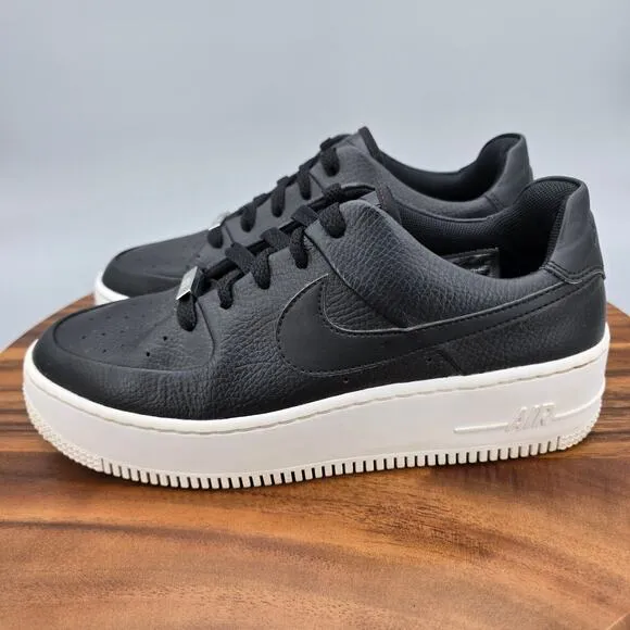 Nike Air Force 1 Sage Low Shoes Women's 8.5 Black Leather Platform Sneakers