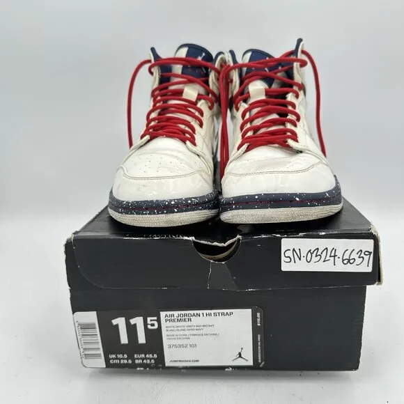 Nike Air Jordan 1 High Strap Men Size 11.5 375352-101 Premier White Red Shoes