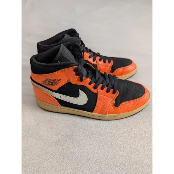Nike Air Jordan 1 Mid Black Cone 2018 Mens Size 10 554724-062 Orange Sneakers