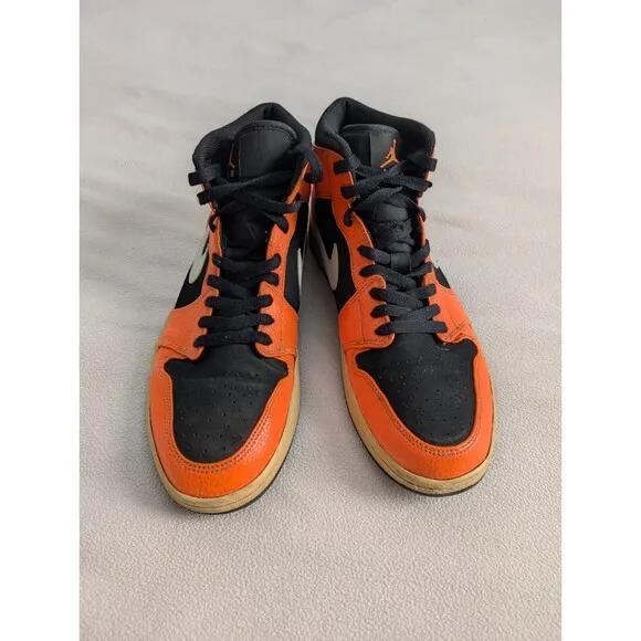 Nike Air Jordan 1 Mid Black Cone 2018 Mens Size 10 554724-062 Orange Sneakers