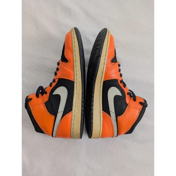 Nike Air Jordan 1 Mid Black Cone 2018 Mens Size 10 554724-062 Orange Sneakers