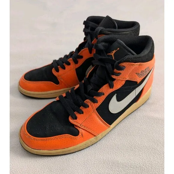 Nike Air Jordan 1 Mid Black Cone 2018 Mens Size 10 554724-062 Orange Sneakers
