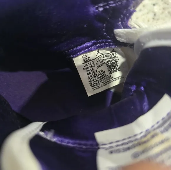 Nike Air Jordan 1 Retro GG Size 12C Shoes White Court Purple