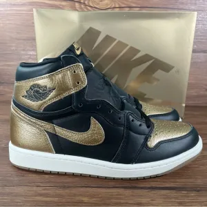 Nike Air Jordan 1 Retro High NEW OG Black Metallic Gold Leather Sneakers Men’s