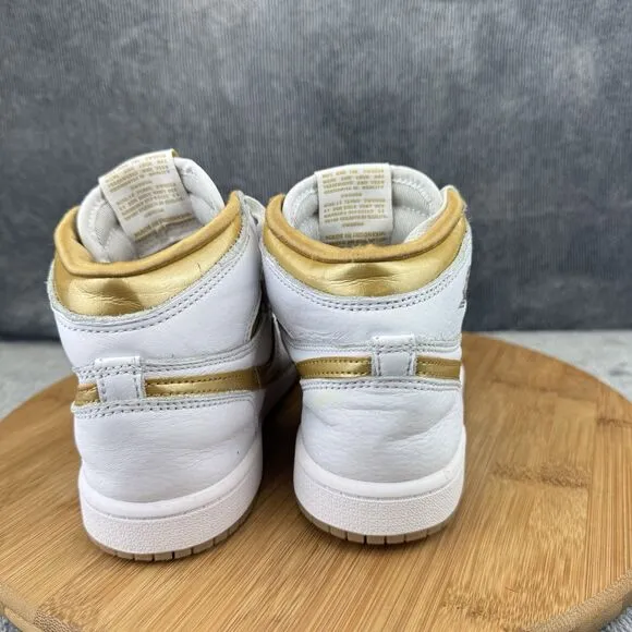 Nike Air Jordan 1 Retro Shoe Boy Size 3 White Gold Basketball Sneaker FD2597-107