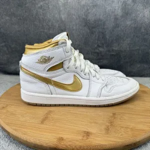 Nike Air Jordan 1 Retro Shoe Boy Size 3 White Gold Basketball Sneaker FD2597-107
