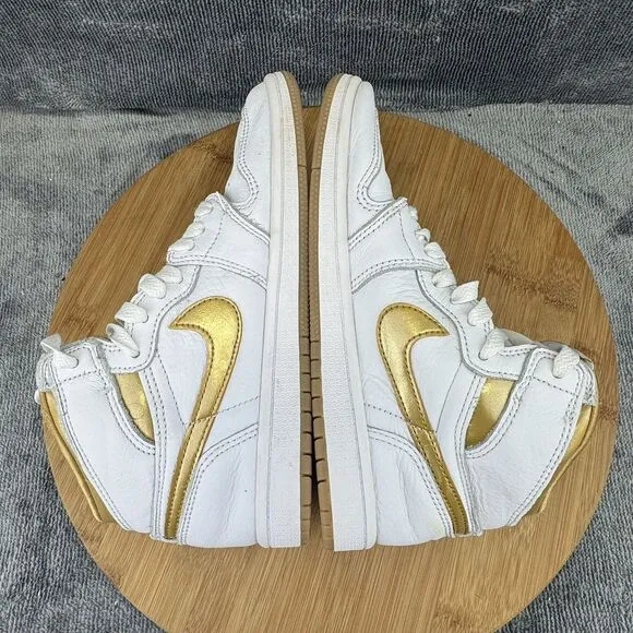 Nike Air Jordan 1 Retro Shoe Boy Size 3 White Gold Basketball Sneaker FD2597-107