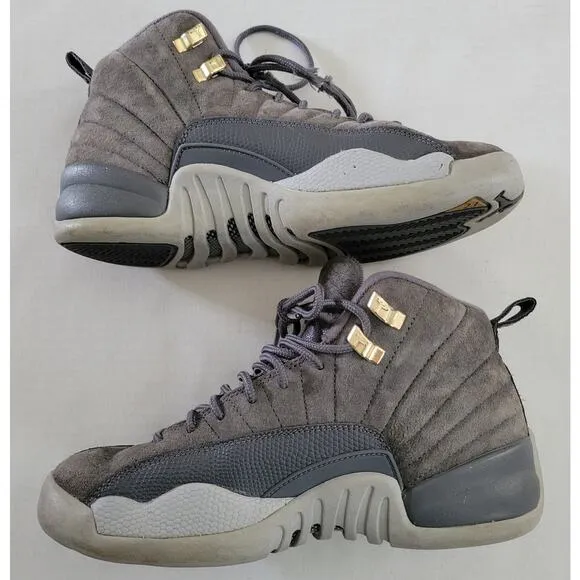 Nike AIR JORDAN 12 Retro Dark / Wolf Gray Suede Boots 153265-005 Size US 5Y