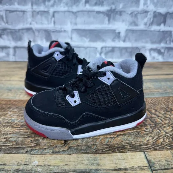 Nike‎ Air Jordan 4 IV Retro TD Bred Black Red 2012 308500-089 Toddlers Size 6C