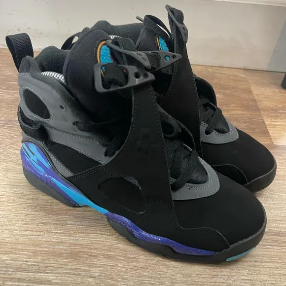 Nike Air Jordan 8 Retro Aqua/Black Shoes 305368-025 GS Size 5.5Y
