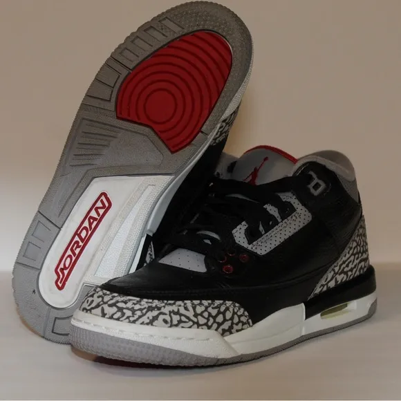 NIKE AIR JORDAN III 3 RETRO OG BG BLACK FIRE RED CEMENT GREY WHITE BRED 4.5Y