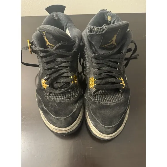 Nike Air Jordan Retro 4 Royalty Black/Metallic Gold/White Size 11 Thrashed Skate