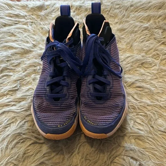 Nike Air Jordan XXXVII boys purple and orange basketball shoes size 7y