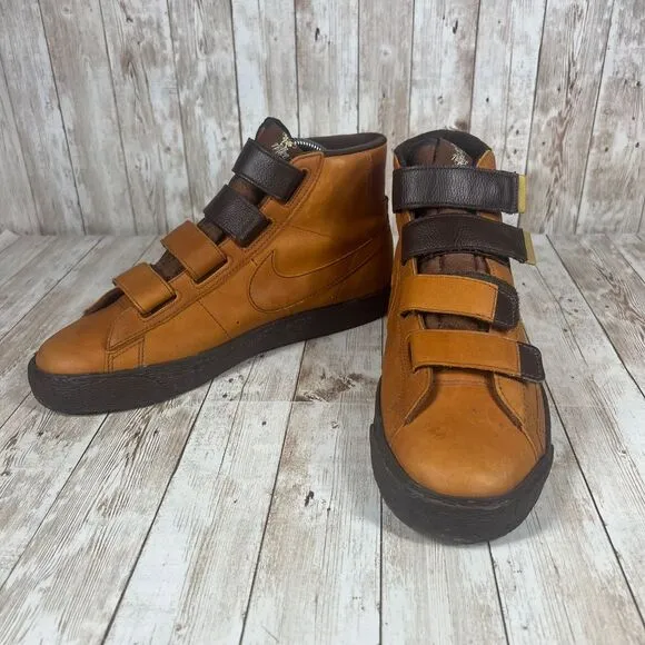 Nike Blazer High Strap Up Premium Leather‎ Brown Mens Size 9 428926-200
