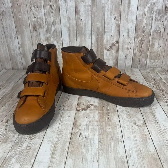 Nike Blazer High Strap Up Premium Leather‎ Brown Mens Size 9 428926-200